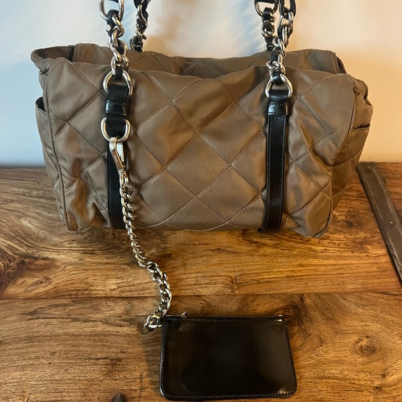 PRADA Impurtunato Nylon Tessuto Shoulder Bag in Antelope Brown and Nero Black - Picture 6 of 10